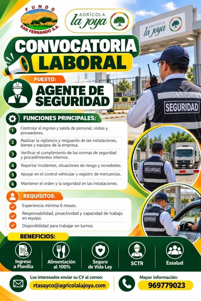 AGENTE DE SEGURIDAD – AGRÍCOLA LA JOYA (ICA) - Imagen 1