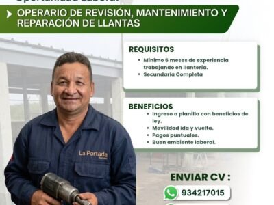 Operario de revisión, mantenimiento y reparación de llantas
