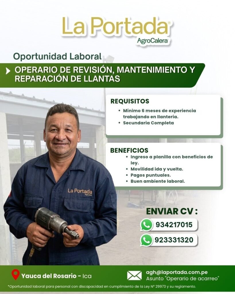 Operario de revisión, mantenimiento y reparación de llantas - Imagen 1