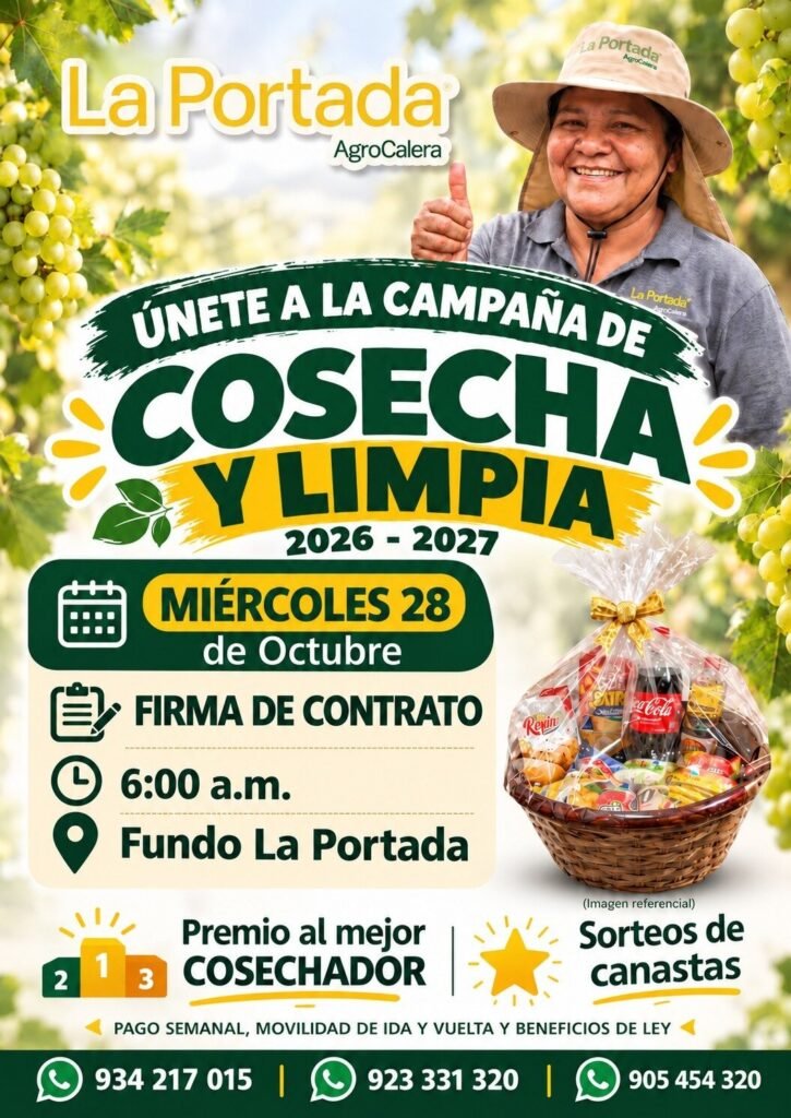 Cosecha y Limpia de Uva – Campaña 2026-2027 – La Portada - Imagen 1