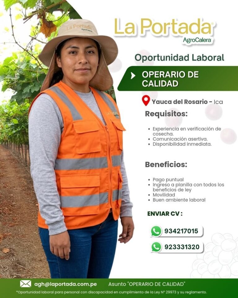 Operario de Calidad – La Portada AgroCalera (Yauca del Rosario, Ica)
