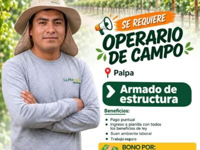 OPERARIO DE CAMPO – ARMADO DE ESTRUCTURA – LA PORTADA (SEDE PALPA)