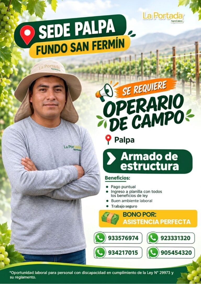 OPERARIO DE CAMPO – ARMADO DE ESTRUCTURA – LA PORTADA (SEDE PALPA)