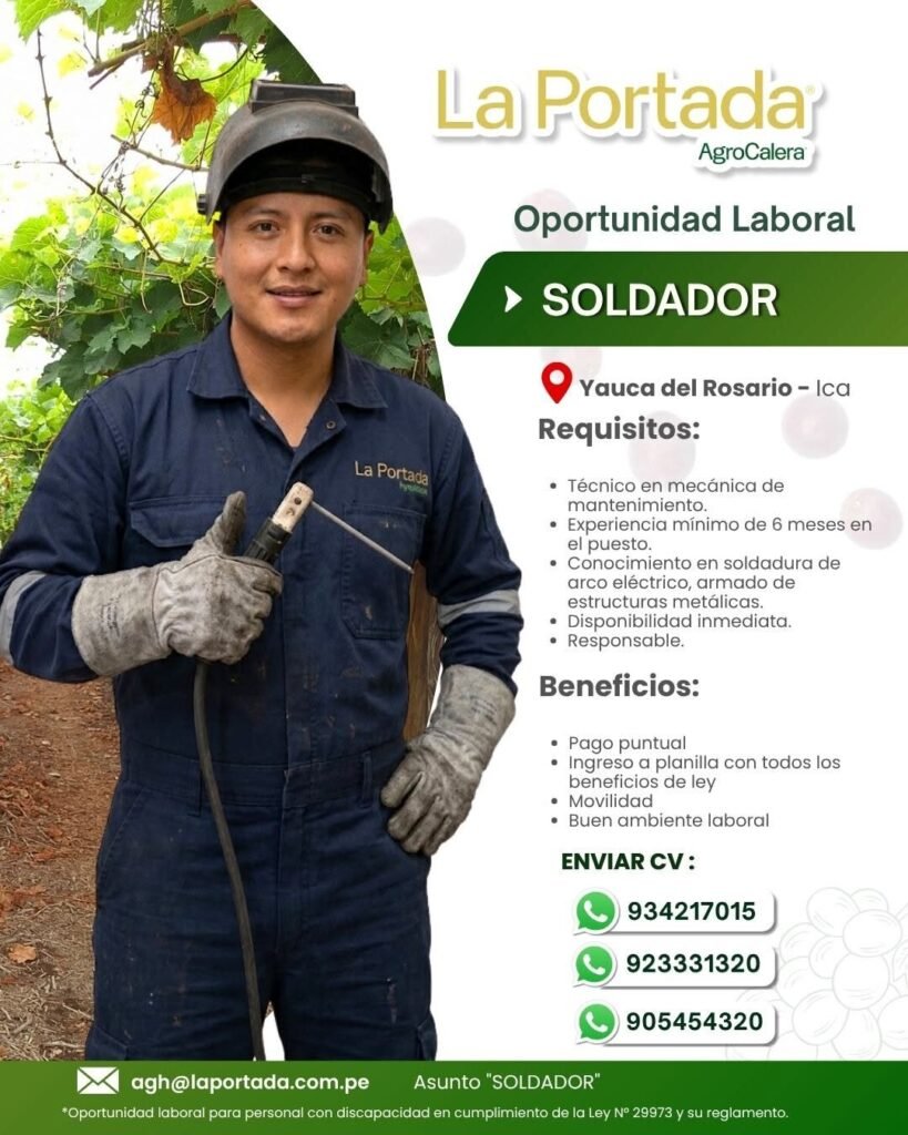 DESHUVILLE, MONTACARGUISTA, SOLDADOR Y OPERARIO DE CALIDAD – LA PORTADA (ICA) - Imagen 3