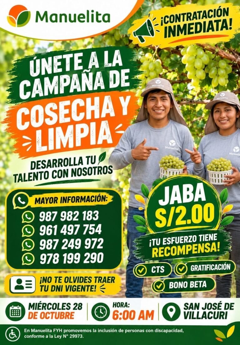 Campaña de Cosecha y Limpia de Uva – Manuelita – San José de Villacurí