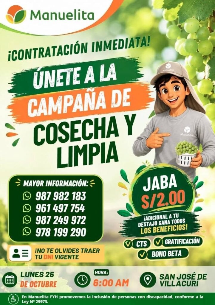 Cosecha y Limpia – Campaña de Uva (Manuelita) - Imagen 1