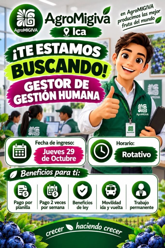 GESTOR DE GESTIÓN HUMANA – AGROMIGIVA (PISCO) - Imagen 1