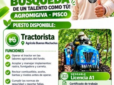 TRACTORISTA – AGROMIGIVA / AGRÍCOLA BUENOS MUCHACHOS (PISCO)