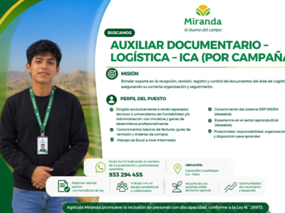 AUXILIAR DOCUMENTARIO – LOGÍSTICA – AGRÍCOLA MIRANDA (ICA)