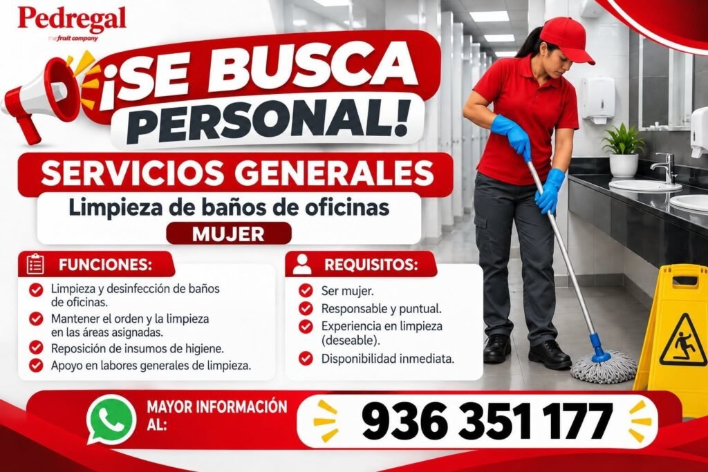 PEDREGAL – DIGITADOR Y PERSONAL DE LIMPIEZA (SERVICIOS GENERALES) – ICA - Imagen 2