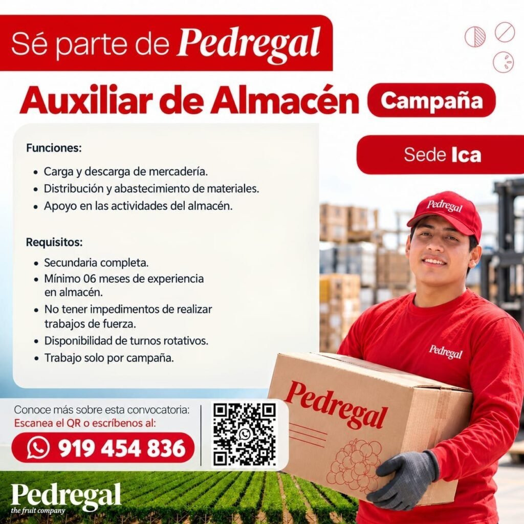 Auxiliar de Almacén (Campaña) – Pedregal (Ica) - Imagen 1