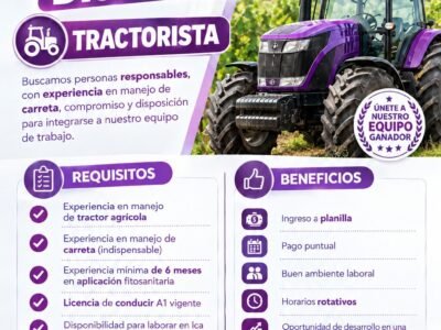 Tractorista para Agroexportadora en Ica