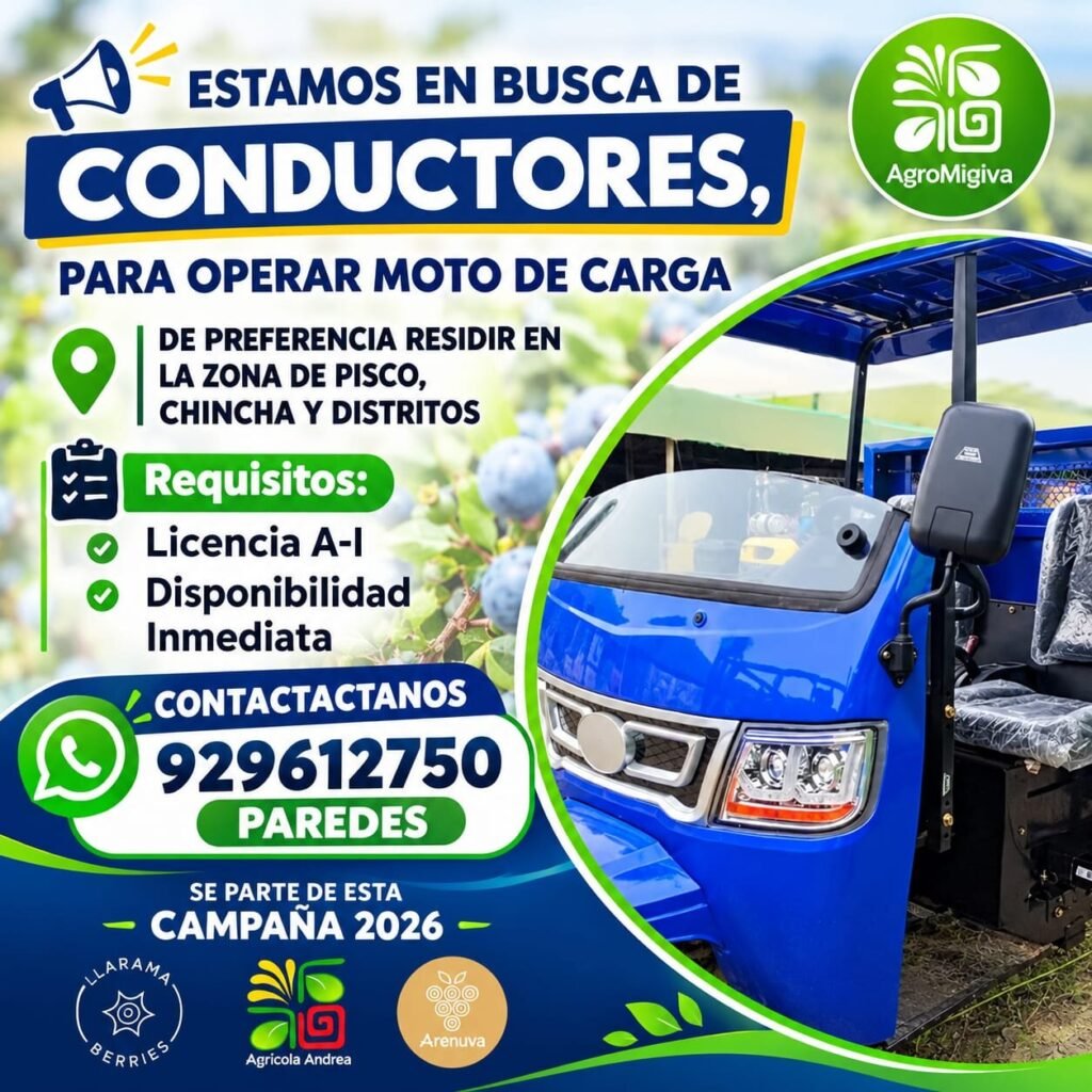 Conductores para Moto de Carga en Pisco y Chincha