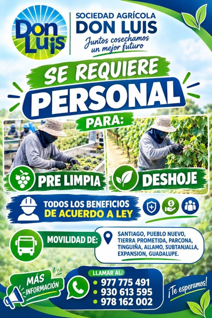 Personal para Pre-Limpieza y Deshoje en Ica