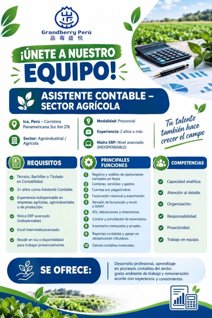 Asistente Contable para Empresa Agrícola en Ica, Perú - Imagen 1