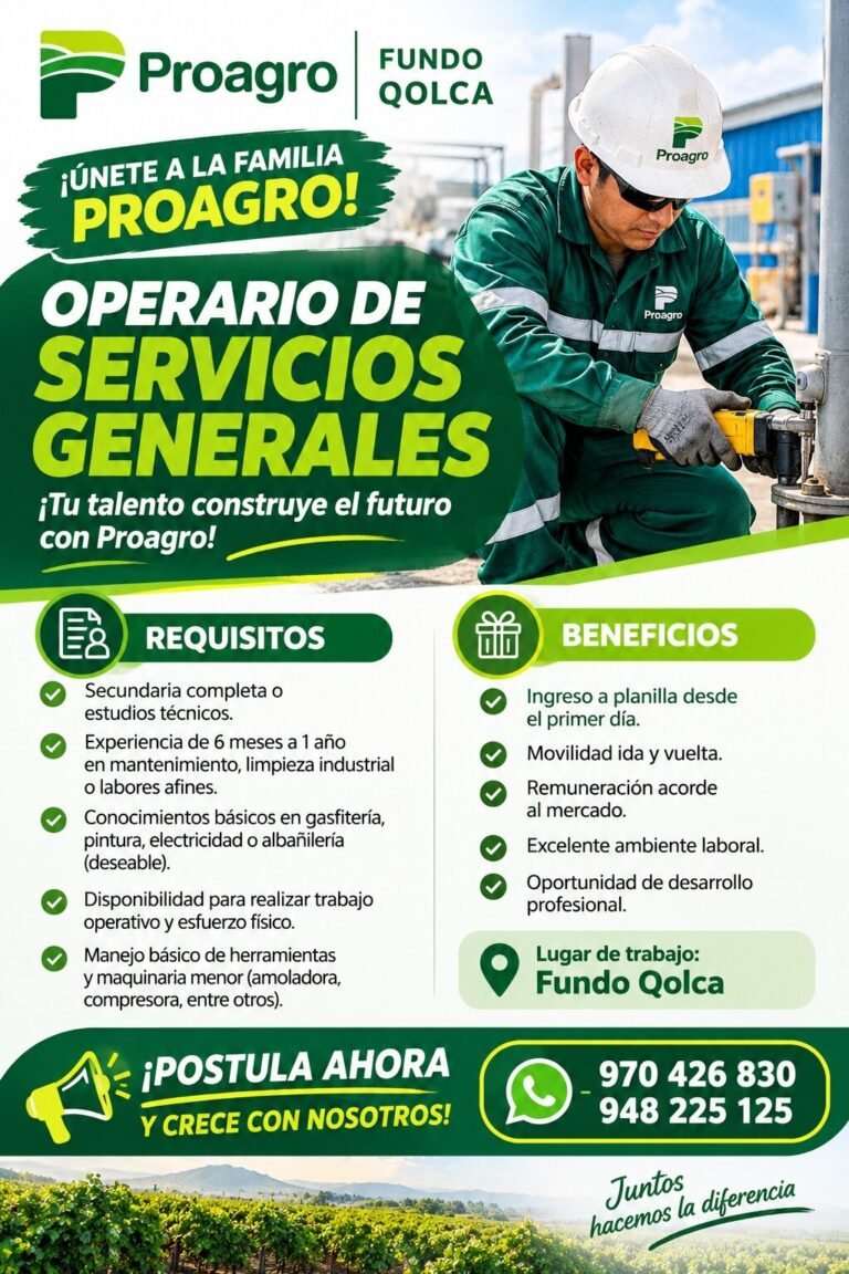OPERARIO DE SERVICIOS GENERALES – PROAGRO (FUNDO QOLCA)