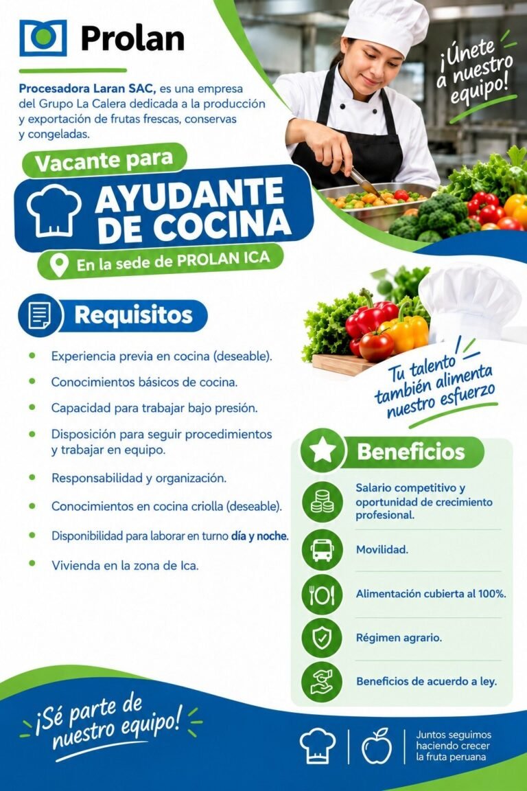 AYUDANTE DE COCINA – PROLAN (SEDE ICA)