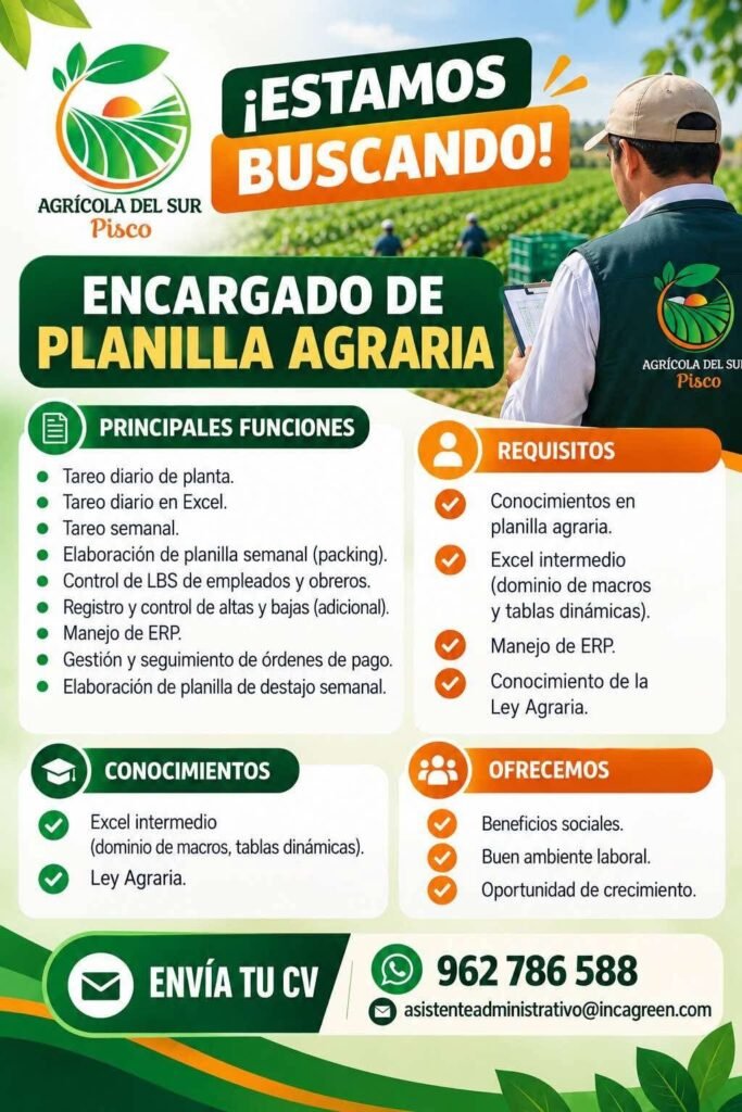 Encargado de Planilla Agraria - Imagen 1