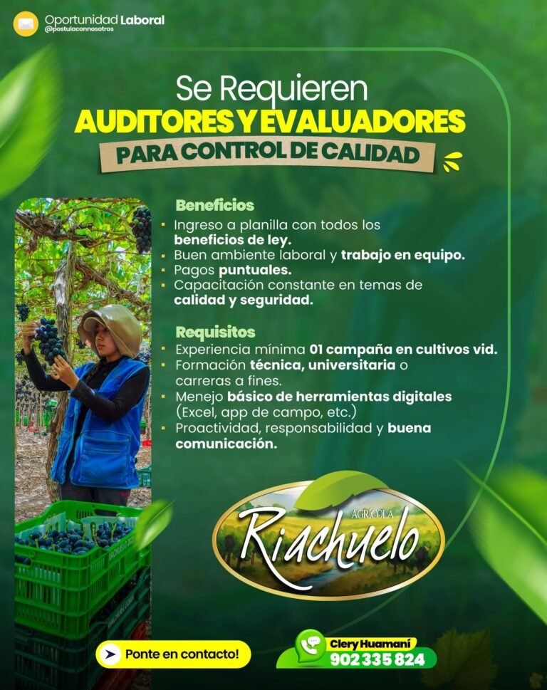 Auditores y Evaluadores para Control de Calidad – Agrícola Riachuelo (Ica)