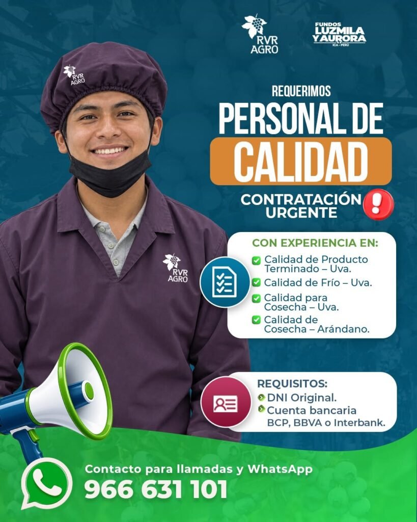 PERSONAL DE CALIDAD – RVR AGRO (ICA) - Imagen 1