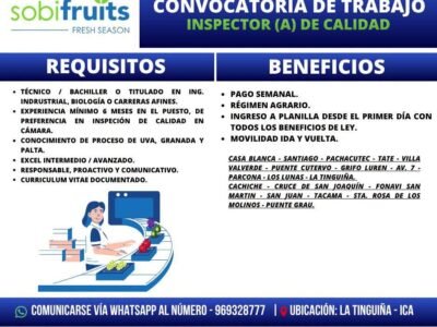 Inspector(a) de Calidad – Sobifruits