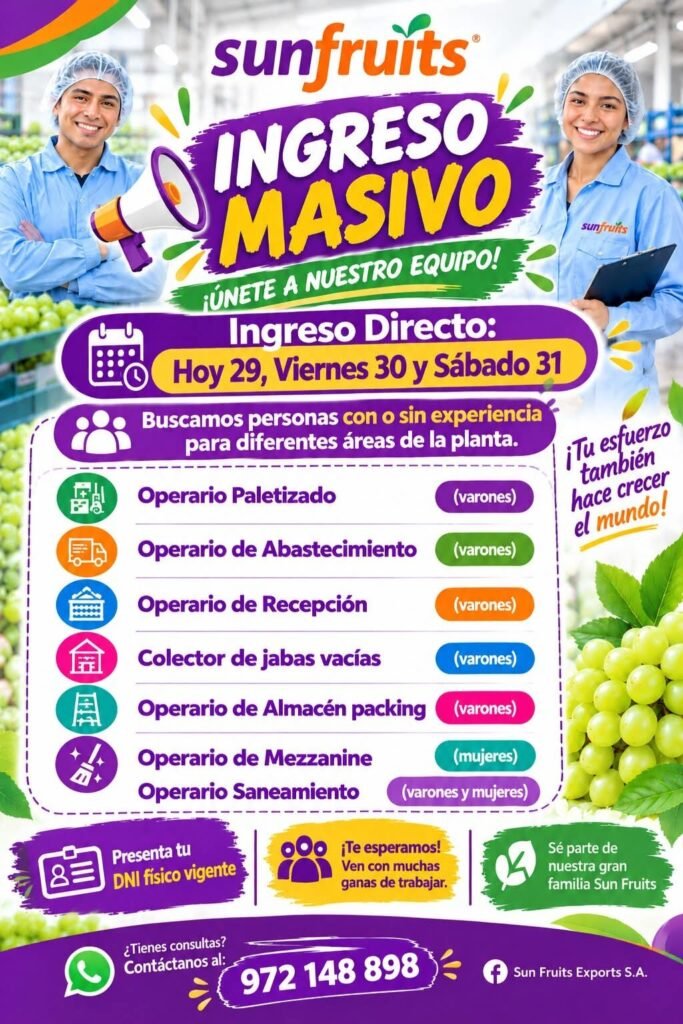 Ingreso Masivo Planta – Sun Fruits (Ica) - Imagen 1