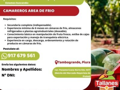Camareros Área de Frío – Tallanes, Tambogrande