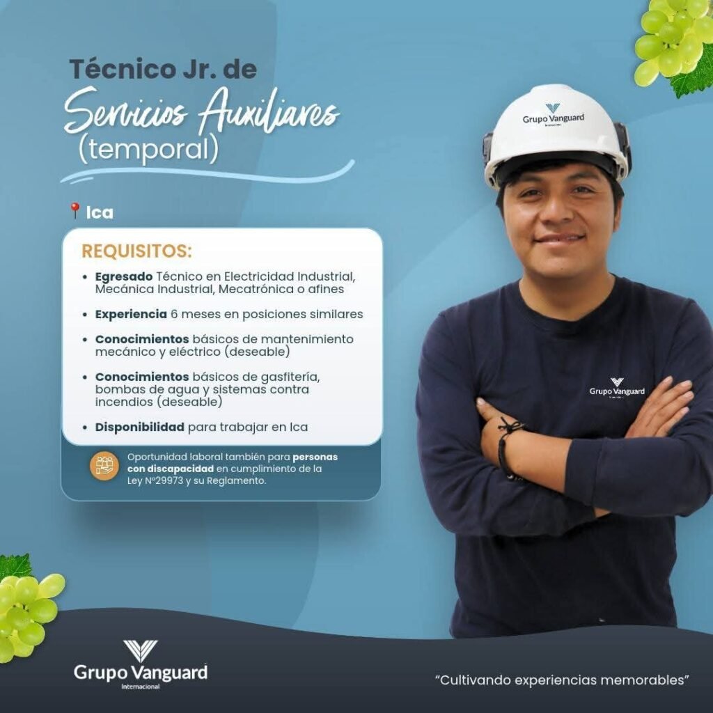 ANALISTA Y SUPERVISOR DE FENOLOGÍA, SUPERVISOR DE POZOS Y TÉCNICO JR. – GRUPO VANGUARD (ICA) - Imagen 4