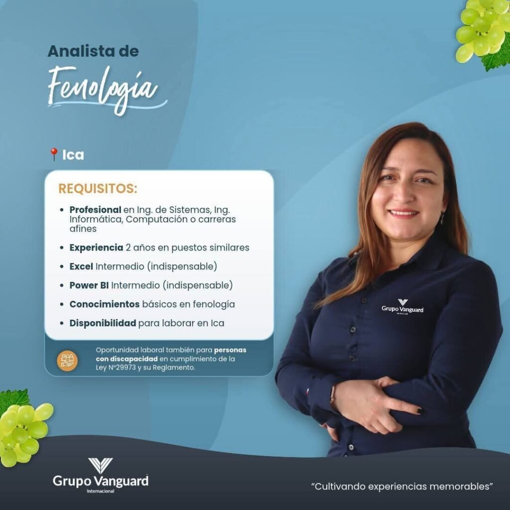 ANALISTA Y SUPERVISOR DE FENOLOGÍA, SUPERVISOR DE POZOS Y TÉCNICO JR. – GRUPO VANGUARD (ICA) - Imagen 1
