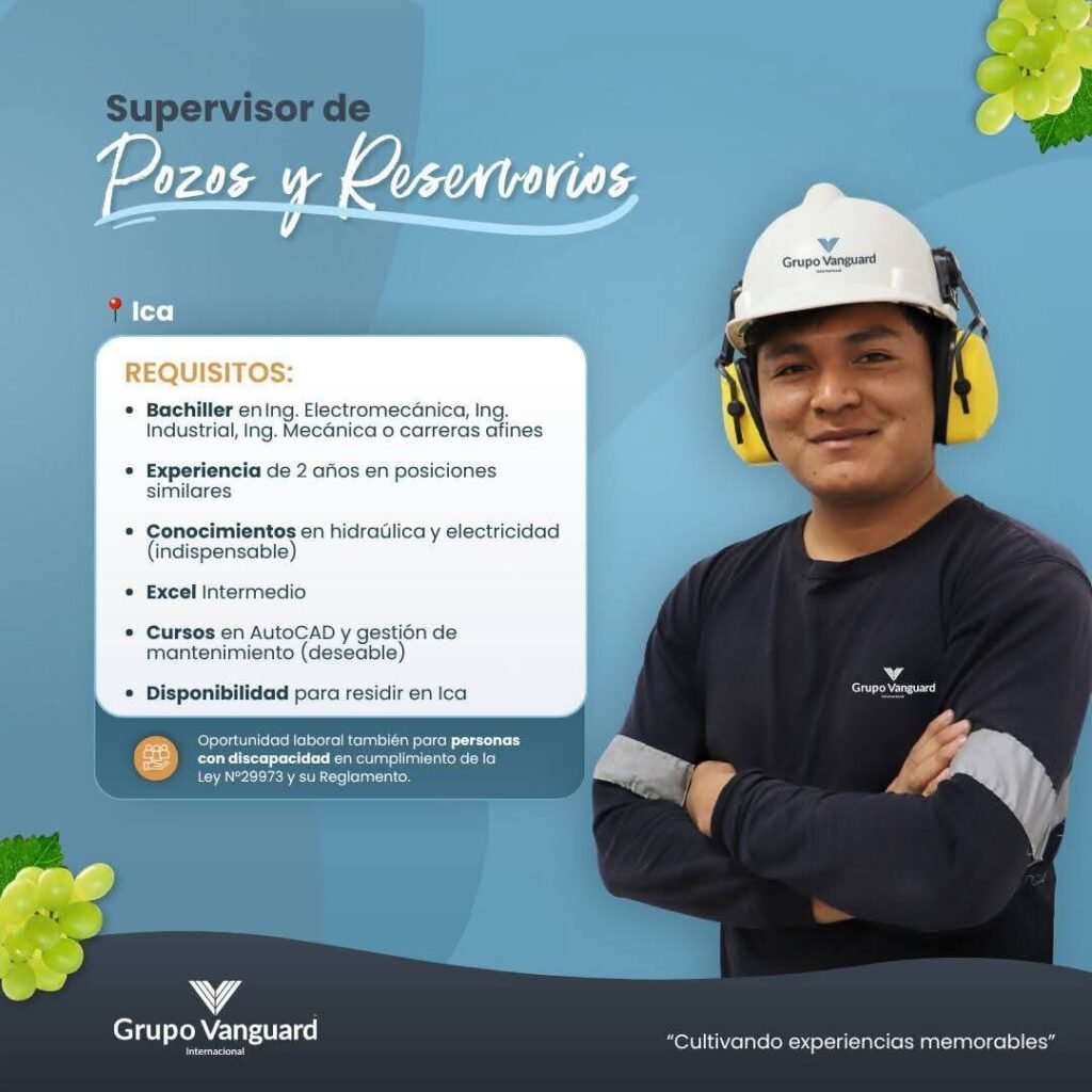 ANALISTA Y SUPERVISOR DE FENOLOGÍA, SUPERVISOR DE POZOS Y TÉCNICO JR. – GRUPO VANGUARD (ICA) - Imagen 3